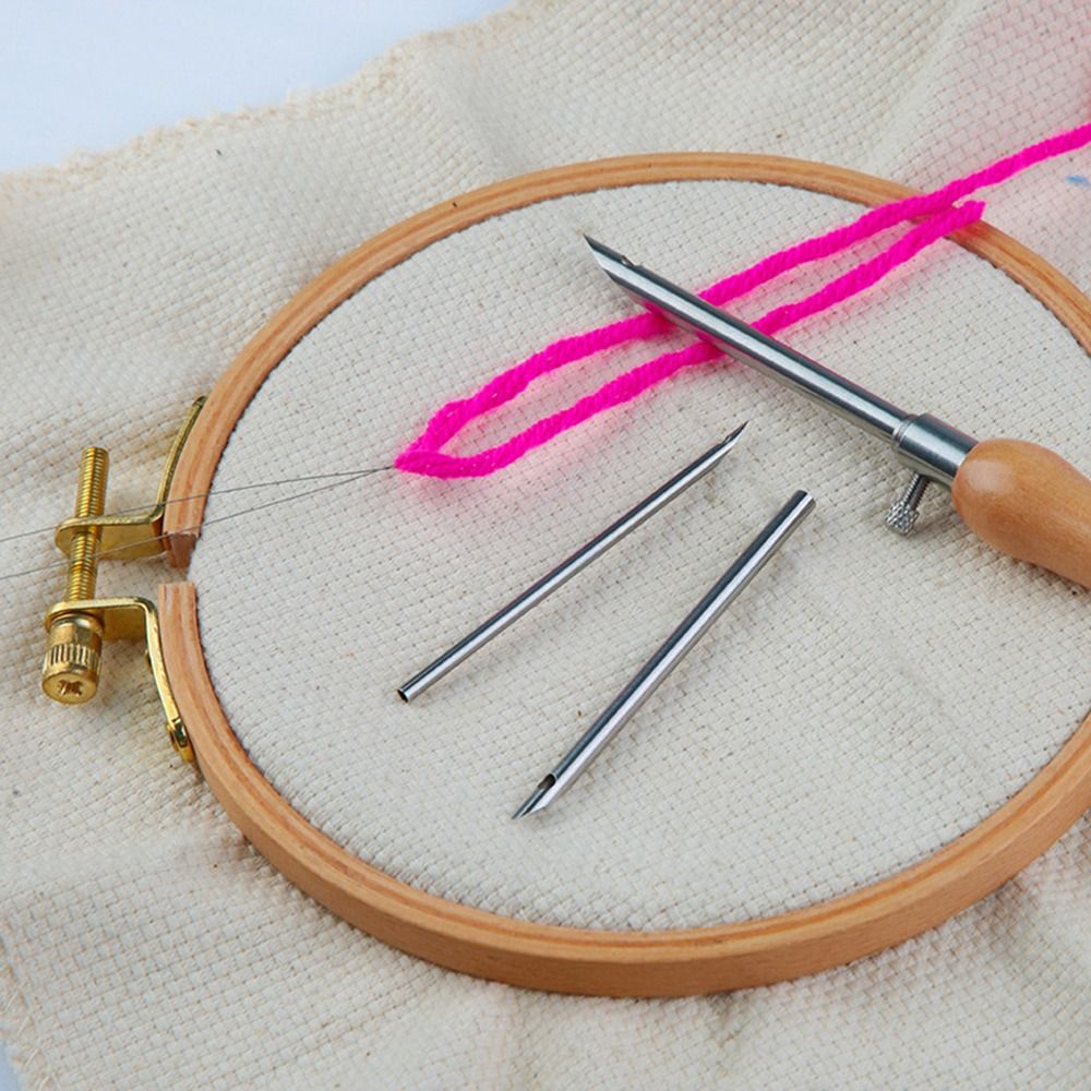 Punch Needle Kit - 5個入り 2.5mm/3.5mm/5mm パンチニードルセット 調節可能な木製ハンドル パンチステッチキット DIY刺繍クラフト