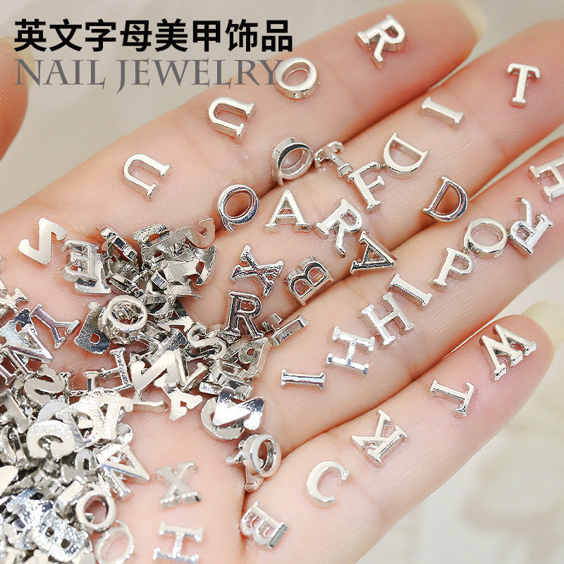 Art And Craft Letter Z - 26個入り 3Dシルバーアルファベット A-Z 英語文字ネイルチャーム 3Dミニ英語文字ネイルジュエリー DIY