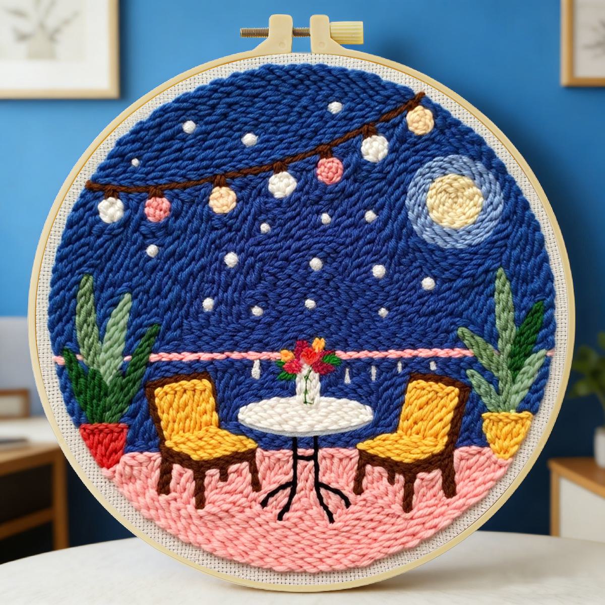 Punch Needle Kit - 20X20CM/7.87インチテーブルパンチニードル刺繍セットキットステッチ刺繍ニット刺繍DIY手作りギフトニードルアート