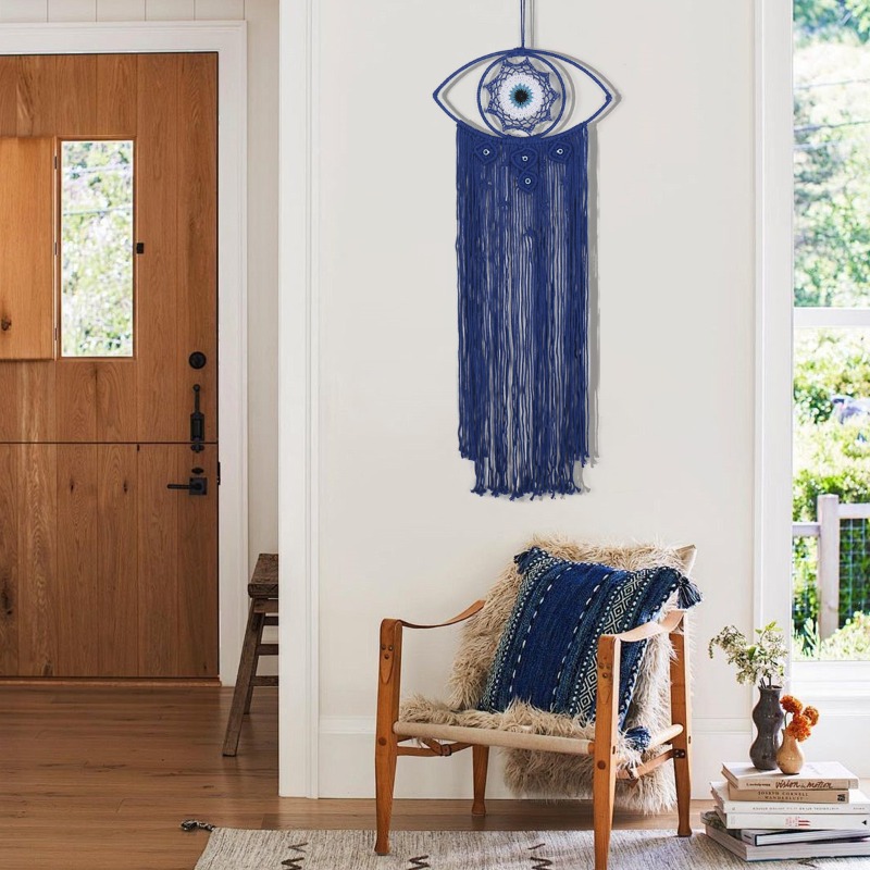 Art Craft Eyes - 北欧の手織り邪視除けタペストリー、トルコのナザール壁掛けアート、コットンフリンジ付き、ボヘミアンホームデコレーションクラフト、友人へのユニークな贈り物
