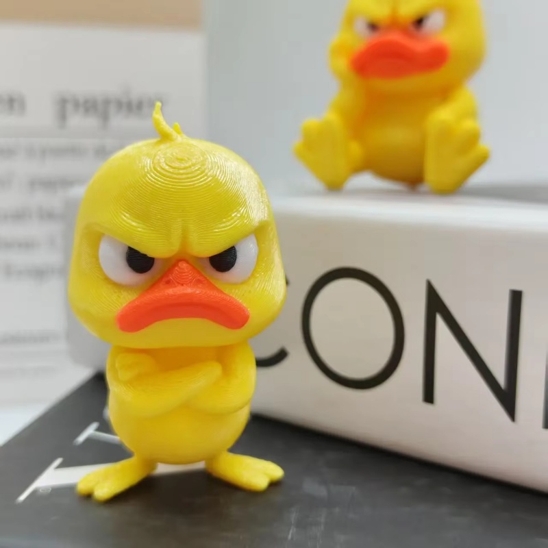 Art Craft Duck - 3Dプリントの怒った黄色いアヒル像、怒った白い目をした面白いアヒル、ユーモラスな室内/屋外の家の装飾と車の装飾