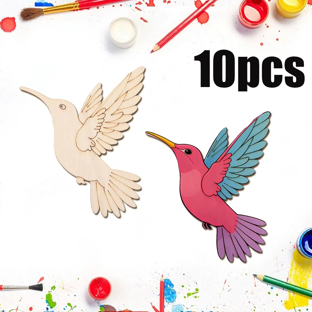 Art Craft & Architecture - 10個入り未完成木製動物鳥の切り抜き、木製吊り下げ飾り用木製クラフトセット、DIYアートクラフトペイントホームパーティーデコレーション