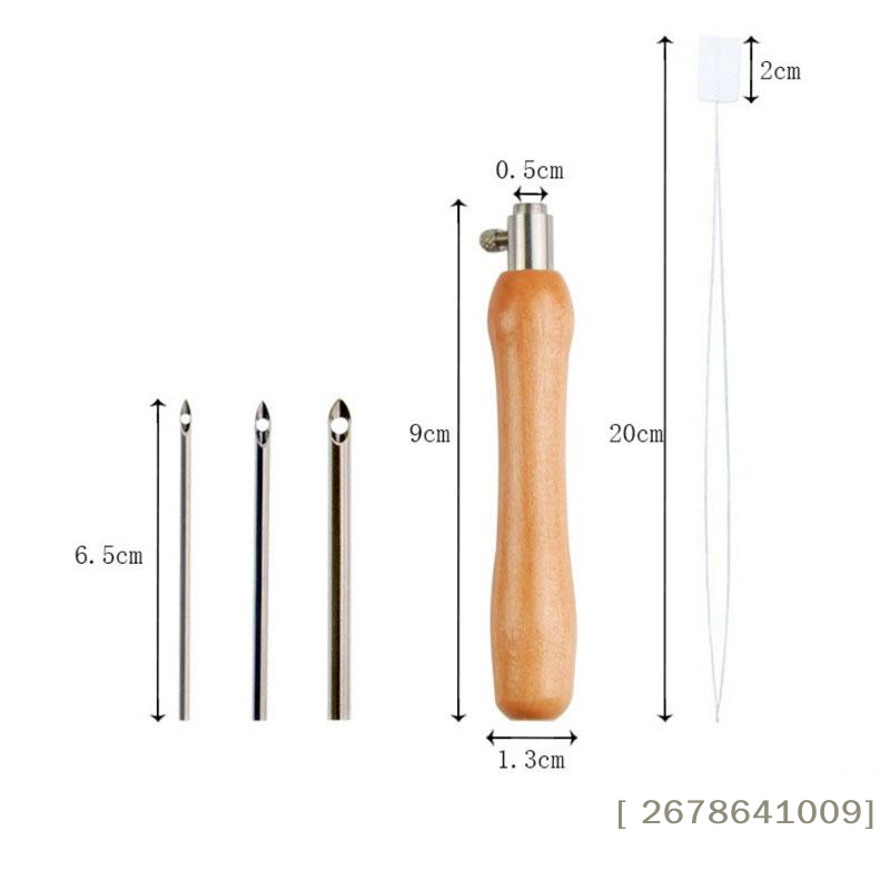 Punch Needle Kit - ⚑ 5本組パンチニードルセット 2.5mm/3.5mm/5mm 調整可能な木製ハンドル付きパンチステッチキット DIYクロスステッチ刺繍用ニードル