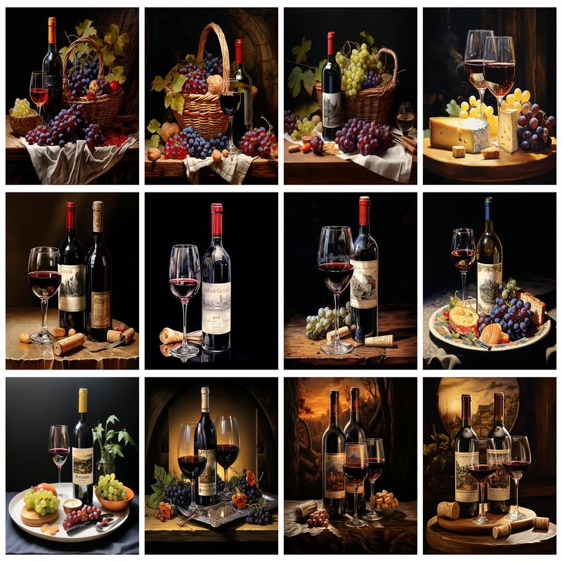 Art Craft Gifts For Adults - 1枚入りフレームレスDIYペイントバイナンバーズキット、グレープワインの手描きキャンバス絵画、大人向けギフトに最適、画材、油絵DIYクラフト