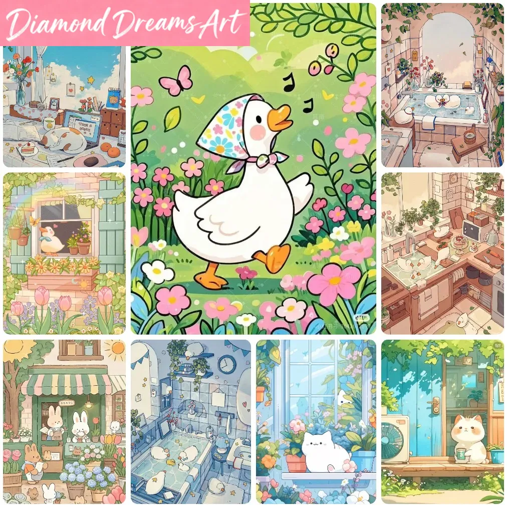 Art Craft Duck - フレームレス、かわいい漫画の動物のダイヤモンドペインティング、奇抜なアヒル、猫、ウサギの手作りの絶妙なクリエイティブギフト、家の装飾。