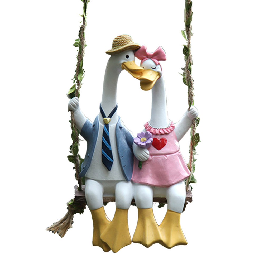 Art Craft Duck - カップルダックスイング像 カップルダックスタチュー 屋外庭園装飾 低メンテナンスガーデンデコレーション 池の彫刻