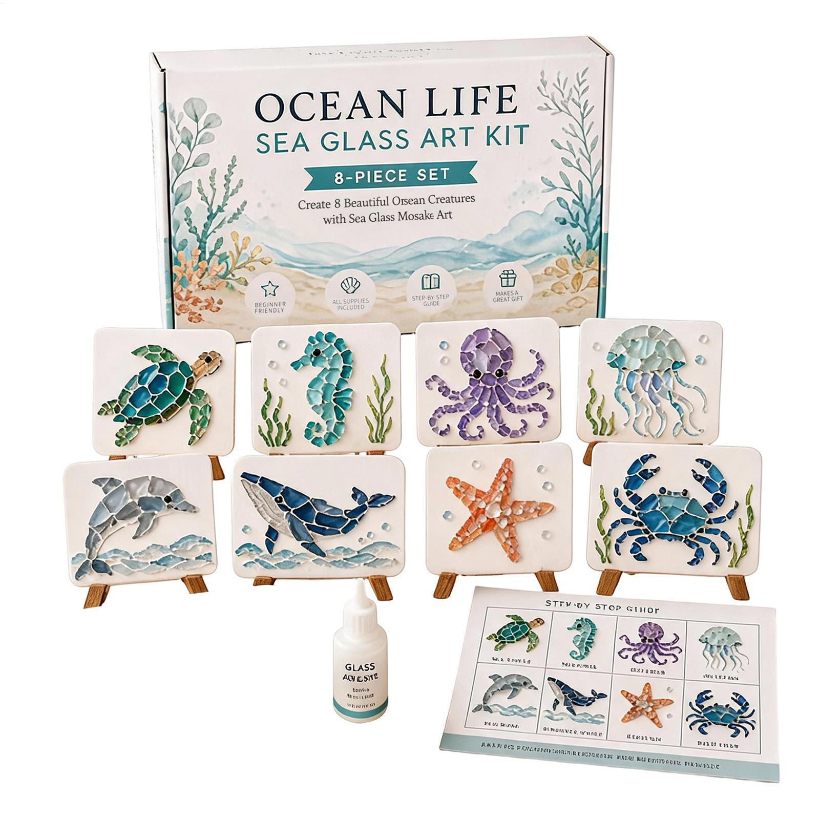 Art Craft Kits For Adults - DIYクラッシュグラスアートキット、海岸のシーグラスモザイクDIYクラフトキット、海洋生物・海洋動物アート制作用品