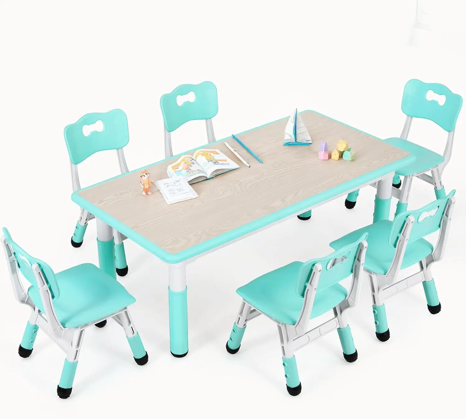 子供用テーブルと椅子6脚セット、高さ調節可能な落書きデスク  - Art Craft For Preschoolers のレビューと価格