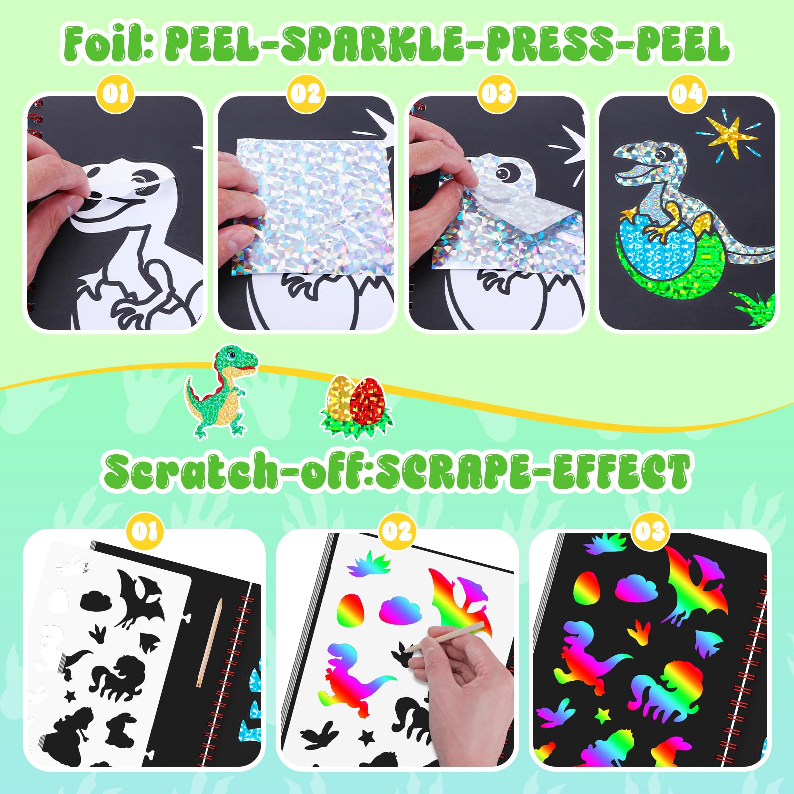 恐竜スクラッチアートブック 子供用 ホイルとスクラッチアート - Art Craft Dinosaur のレビューと価格