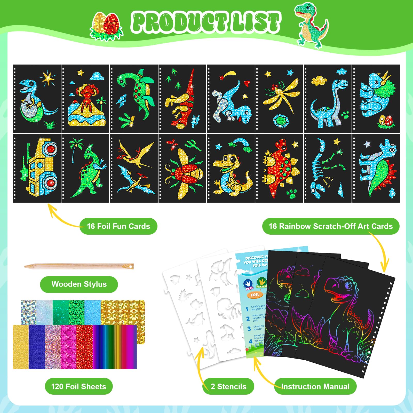 恐竜スクラッチアートブック 子供用 ホイルとスクラッチアート - Art Craft Dinosaur のレビューと価格