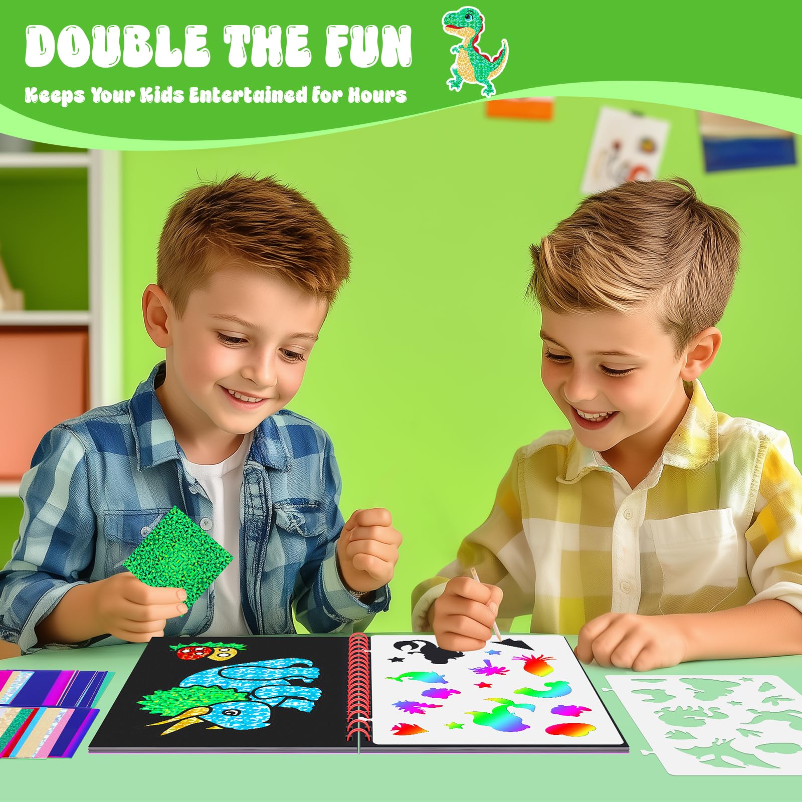 恐竜スクラッチアートブック 子供用 ホイルとスクラッチアート - Art Craft Dinosaur のレビューと価格