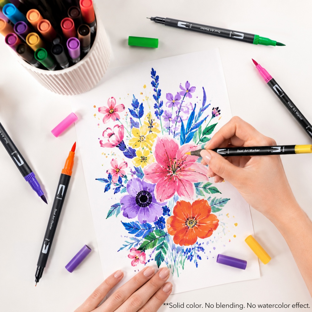 1セット水性デュアルチップカラーペン、ブラシ＆細字マーカー、 - Watercolor Brush Pen のレビューと価格