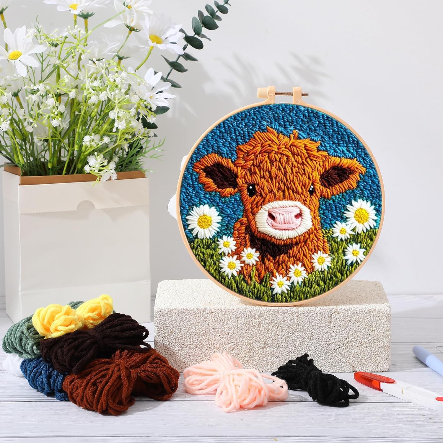 パンチニードル刺繍スターターキット フレーム付き 動物柄 面 - Punch Needle Kit のレビューと価格