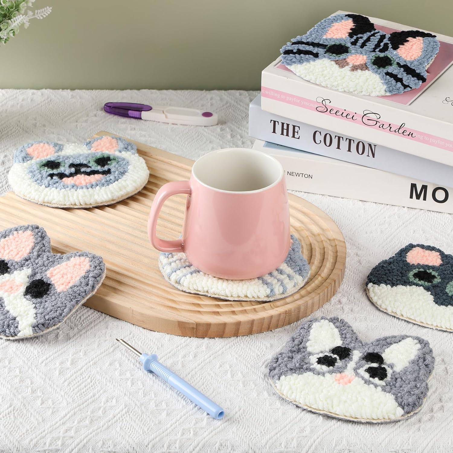 6 個セットパンチニードルコースターキットフルーツパターン糸 - Punch Needle Kit のレビューと価格