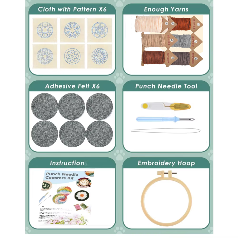 6 個セットパンチニードルコースターキットフルーツパターン糸 - Punch Needle Kit のレビューと価格