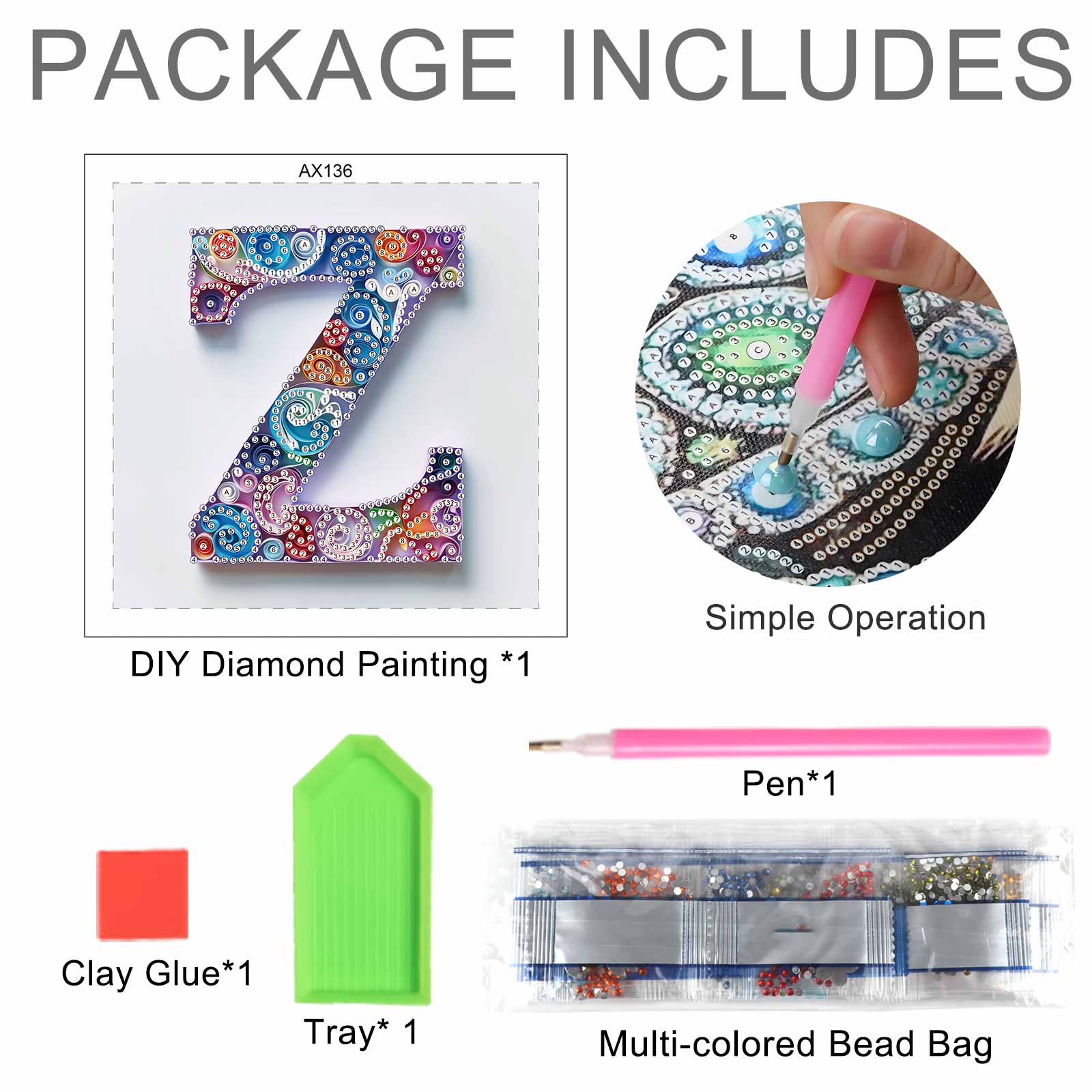 特殊形状ダイヤモンドアートペインティングキット、文字Z DI - Art And Craft Letter Z のレビューと価格